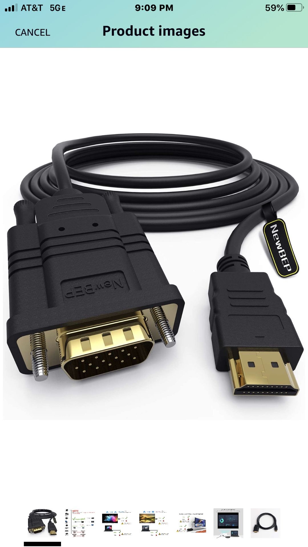 HDMI to VGA Adapter Cable, NewBEP 6ft/1.8m Gold-Plated 1080P HDMI Male to VGA Male Active Video Converter Cord Support Notebook PC DVD Player Laptop