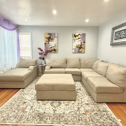 Modern Beige Sectional Sofa – Excellent Condition-$800