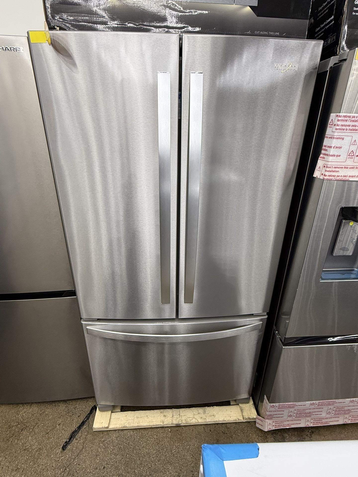 Brand new Whirlpool 35 in. 20 Cu. Ft. Counter-Depth French Door Bottom Mount Refrigerator in Stainless Steel with Elevated Deli Drawer