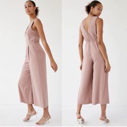 Babaton baby pink v neck cropped flare wide leg jumpsuit 0 