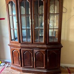 Cherry wood china hutch with lighting - $50