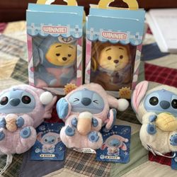Miniso Stitch & Winnie The Pooh Plush  Vinyl Keychains 
