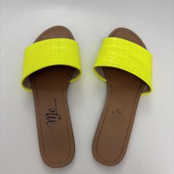 Bright yellow croc embossed slide sandals