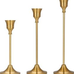 Brass Candle Holders Set of 3 for Taper Candles Holders Candle Holders Decorative Candlestick Holder for Home Decor, Wedding, Dinning, Party, Annivers