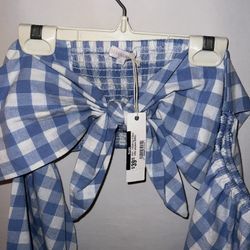 NWT Ladies Womens Small blue white gingham Olivaceous checkered halter top w arms cute crop top