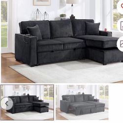 $380 . 2-P Convertible Sectional  Sleeper Sofa W/ Cupholder Sofa Storage & USB Ports  89”x 59”X36”H