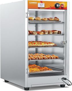 133Qt 5-Tier 900W Commercial Food Warmer w/ 304 Blued Stainless Steel Heating Element, Single-Tempered Glass Door, Adjustable Shelf, Electric Catering