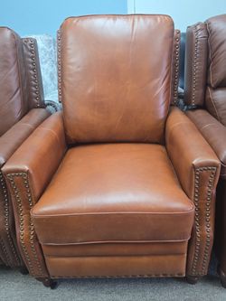 NEW Cognac Nailhead Recliner – Classic Luxury Style