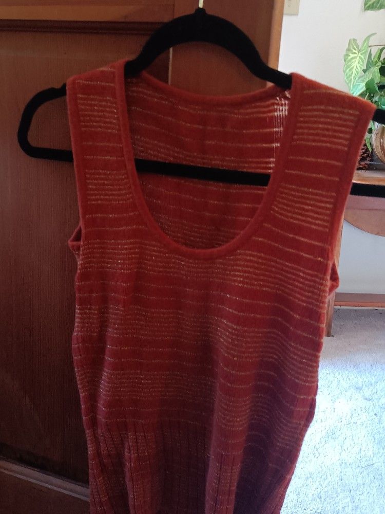 1970s Disco Top Orange Vest With Gold Lines