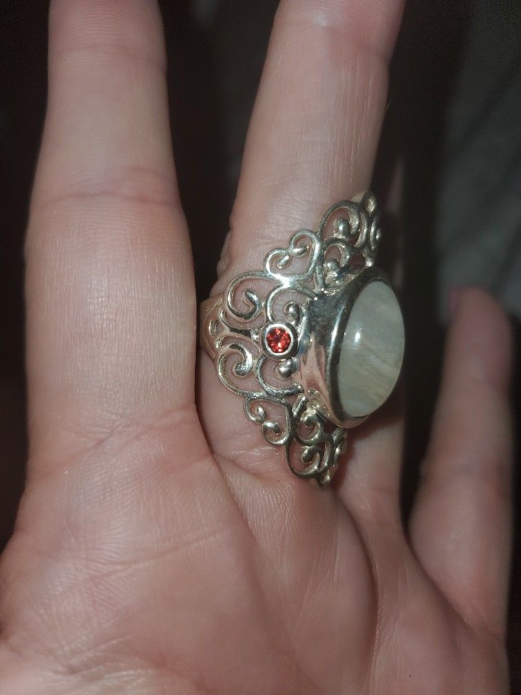 Large Silver .925 Moonstone Ring