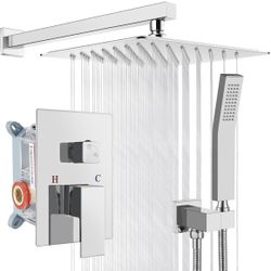 Rainfall Bathroom Shower System Rain Shower Head and Handle Set Wall Mounted Shower Complete Combo Solid Brass Pressure Balancing Shower Mixer Valve 1