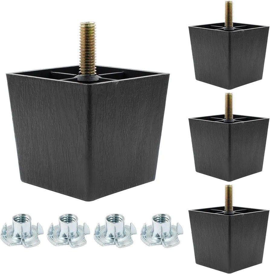 Litoexpe Plastic Furniture Leg, 2 Inch Square Sofa Leg, Set of 8 Furniture Feet for Dresser Cabinet Chair Bed Coffee Table, with M8 T-nut