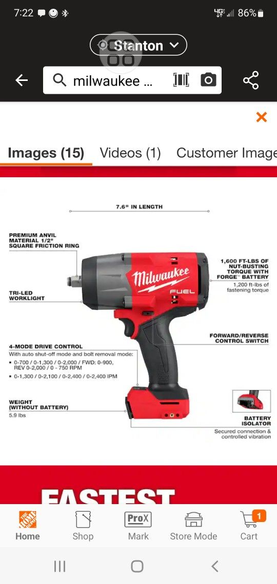 BRAND NEW Milwaukee HIGH TORQUE Battery Charger Kit 2967-20 M18 FUEL 18V Lithium-Ion Brushless Cordless 1/2 in. Impact Wrench with Friction Ring 1/2 "