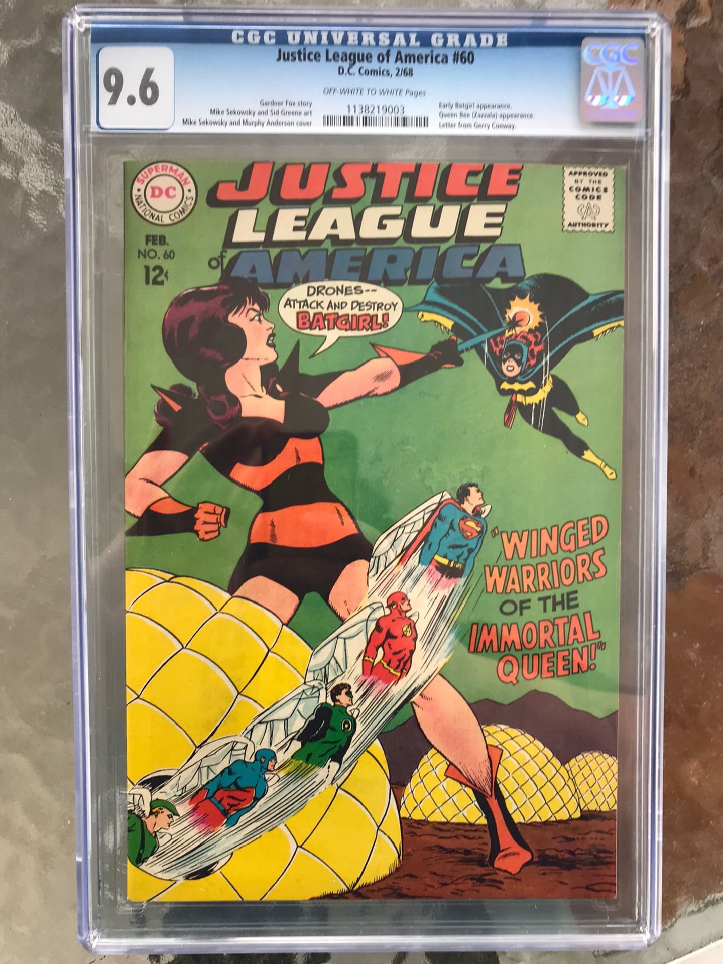 Justice League of America #60 CGC 9.6 — O/w to White; Early Batgirl; Conway Let