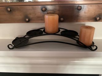 Black Wrought Iron Multi-Pillar Candle Holder - 19” long