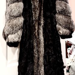  Long mink coat with silver fox fur