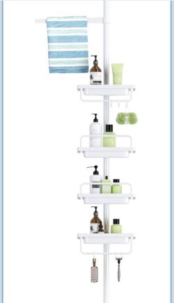 Rustproof Shower Caddy Corner for Bathroom, 4-Tier Tension Pole Stainless Steel Shower Organizer, 56 to 115 Inch Adjustable Bathtub Shower Shelf Stora