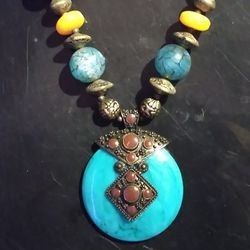 SOLD  ___ HEAVY TURQUOISE BLUE NECKLACE (MIDDLE EASTERN?)