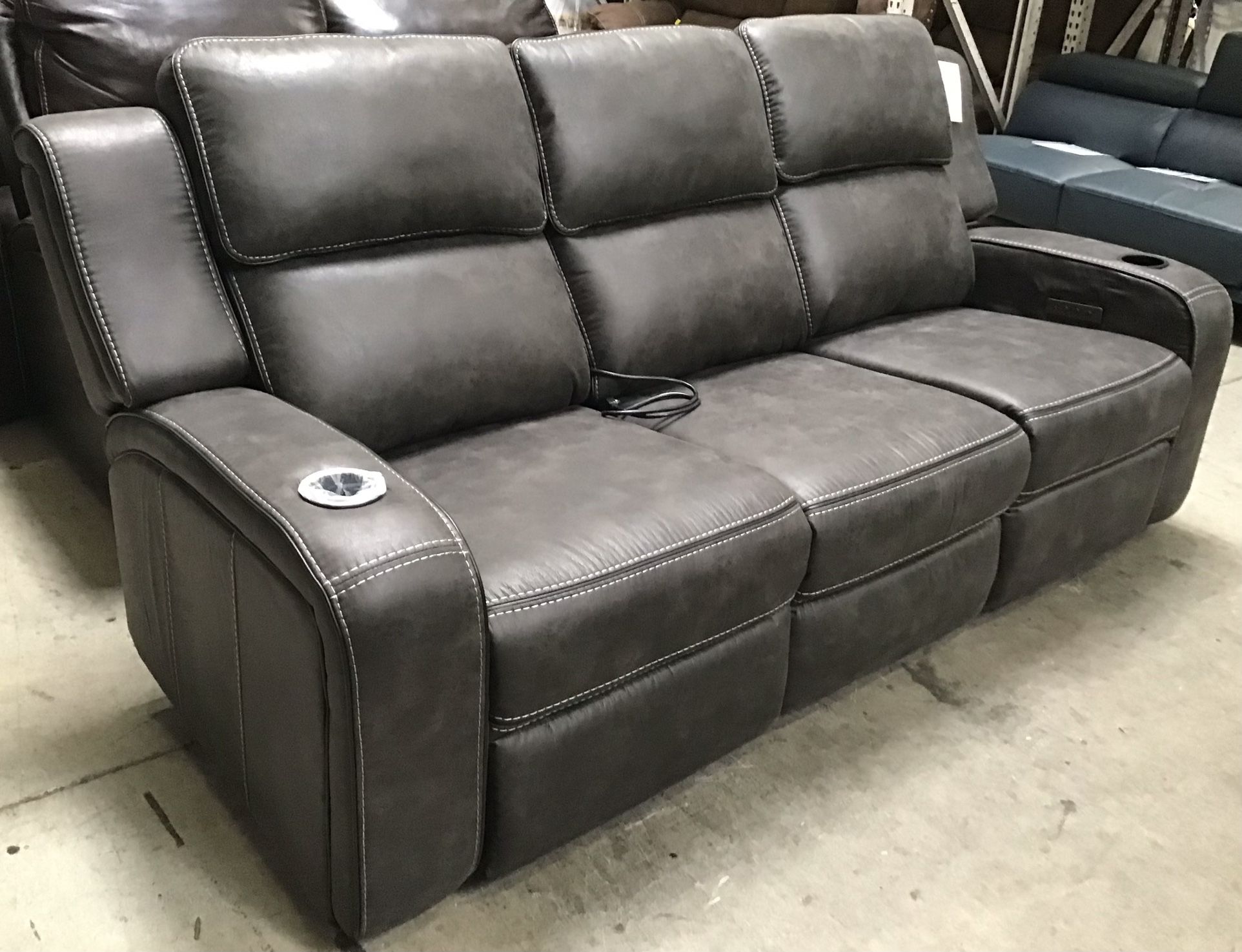 Matteus Fabric Power Reclining Sofa W/ Drop Down Table (Gray)