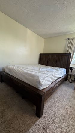 Dark Wood Platform Bed Frame with Headboard