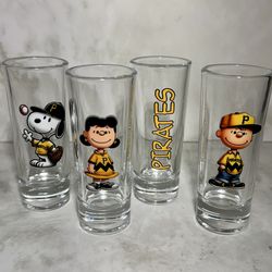 Set of (4) 2 ounce tall shot glasses Charlie Brown Pittsburgh Pirates baseball