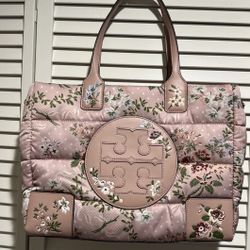 Women's Tory Burch Ella Tote Bag - Pink Satin Quilted Logo Shoulder Bag