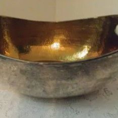 Vintage Hammered Brass Oval Bowl 