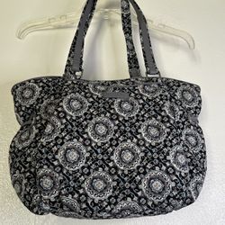 Vera Bradley Tote Bag Purse Zip Top Black & Blue Floral Design 