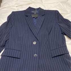 Preston & York Pinned Striped Navy Blue Dress & blazer