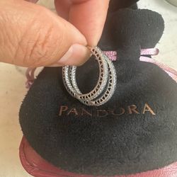 925 Pandora Ale inside out Cz heart hoop earrings, marked 925 Ale