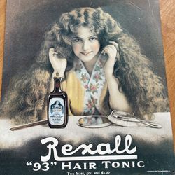 vintage Rexall 93 hair tonic metal sign. 16”x13 1/2”.  Rochester wa