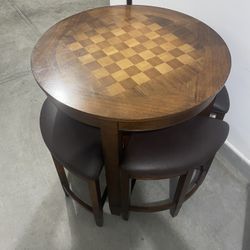 Restoration Hardware End Wood Table With 4 Leather Chairs 