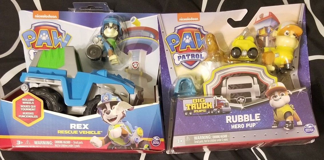 Two Brand New Paw Patrol Characters with Cars - Rex and Rubble