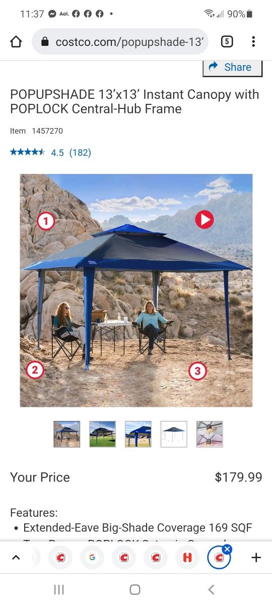 POPUPSHADE 13’x13’ Instant Canopy with POPLOCK Central-Hub Frame $150