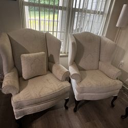 Vintage Living Room Set – Couch, Wingback Chairs & Ottoman (4-Piece Set) 