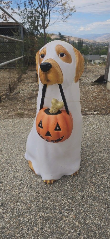 Halloween Ghost Dog Blow Mold Decoration Light Up Pumpkin Trick or Treat Vintage
