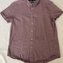 Men Tommy Hilfiger Dress Shirt Short Sleeve Button Down Top Striped Large L
