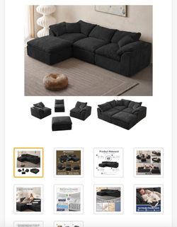 Black Modular Sectional Sofa with Ottoman