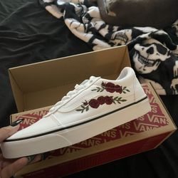White Rose Embroidered Vans