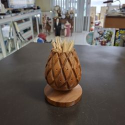 Vintage Monkey Pod Wood Hawaii Tiki Bar Appetizer Toothpick Holder 5" Tall