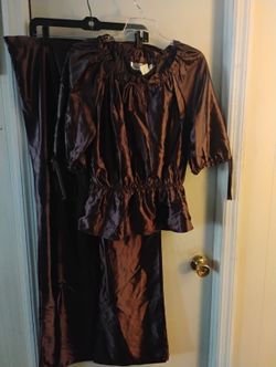 Vintage 70s Saturday Night Fever Disco Pant Set – Brown Metallic Satin Peplum