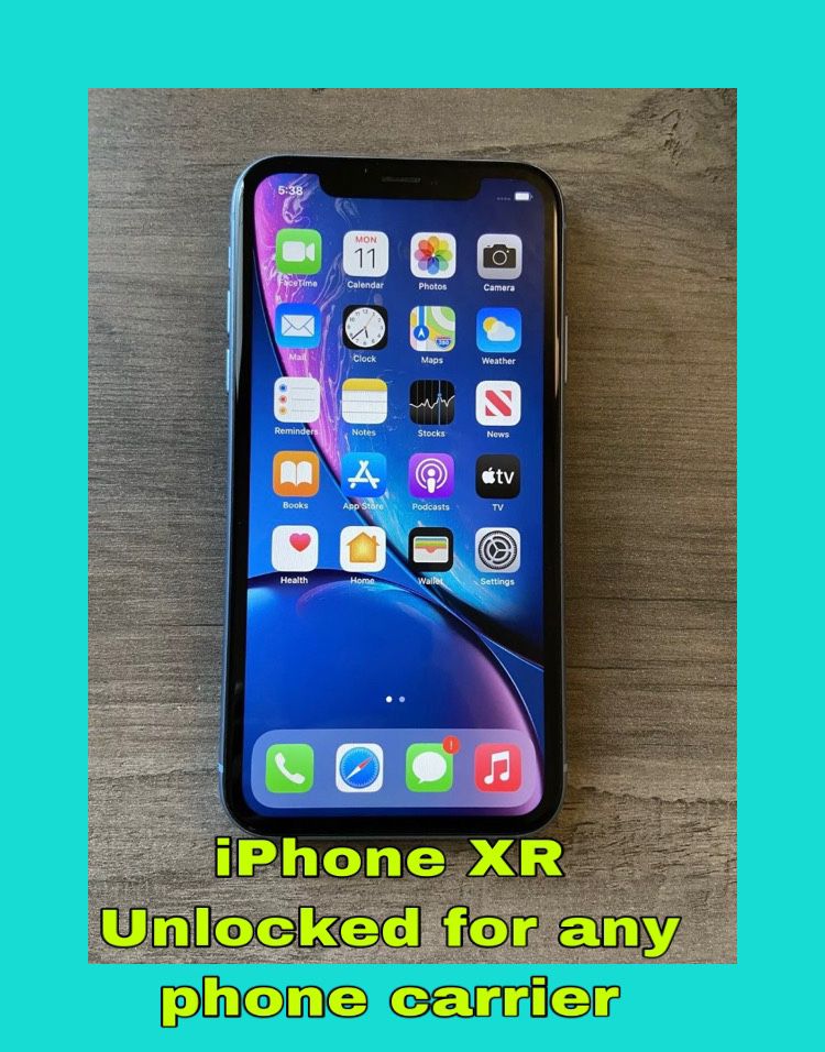 Blue IPHONE XR 128GB UNLOCKED  WITH Screen protector And Case And  charger And Box Used 