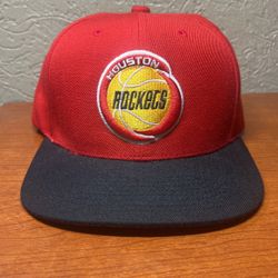 Mitchell & Ness Houston Rockets Snapback Hat NBA Cap Red Black EUC