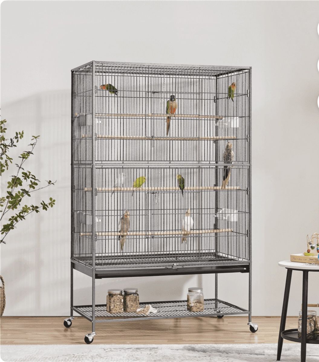 60.2"H Extra-Large Iron Parrot Cage w/ Stand, Black