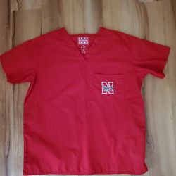 NWOT Nebraska Huskers scrubs top Medium polo  New nice embroidery