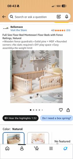 Bellemave Full Size Montessori Floor Bed with Fence