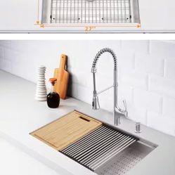 Zero Radius 27 in. Undermount Single Bowl 18 Gauge Stainless Steel Workstation Kitchen Sink with Spring Neck Faucet