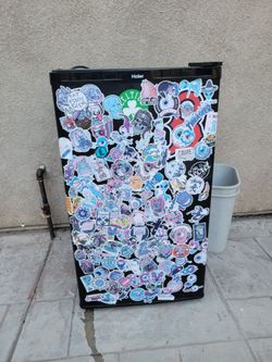 Haier Mini Fridge Covered in Stickers