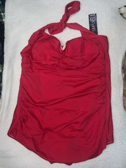 NWT Simply Slim Red One Piece Swimsuit  swim dress 2X (18W/20W) Halter tie