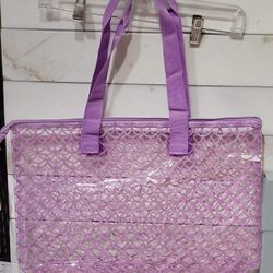 Clear Tote Bags with Purple Design and Zipper closing $4.00 each (three Available) 